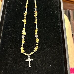 Gold and Silver Beaded Cross Necklace